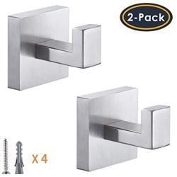 YGIVO Towel Hooks, Brushed Nickel SUS304 Stainless Steel Bath Coat Robe Clothes Square Hook Hanger Wall Hook Holder for Bathroom Kitchen Garage Hotel Wall Mounted