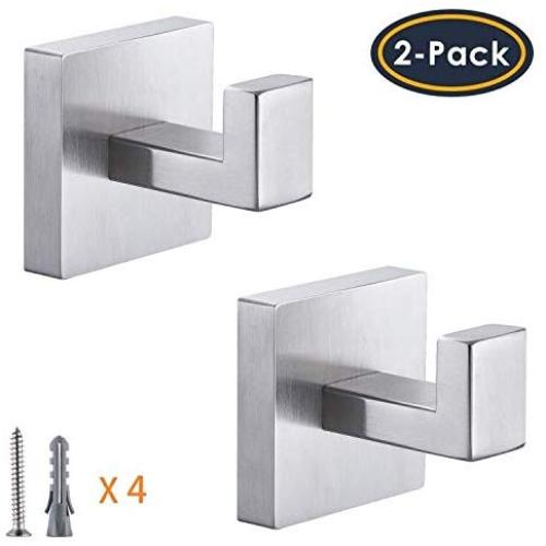 YGIVO Towel Hooks, Brushed Nickel SUS304 Stainless Steel Bath Coat Robe Clothes Square Hook Hanger Wall Hook Holder for Bathroom Kitchen Garage Hotel Wall Mounted