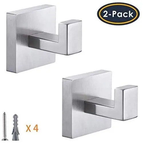 YGIVO Towel Hooks, Brushed Nickel SUS304 Stainless Steel Bath Coat Robe Clothes Square Hook Hanger Wall Hook Holder for Bathroom Kitchen Garage Hotel Wall Mounted