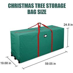 IC ICLOVER Christmas Tree Storage Bag, Extra Large Waterproof Rolling Duffel Box, Fits 6-9 Feet Artificial Disassembled Tree, Dustproof Holiday Decorations Storage Case with Wheels and Handles, Green