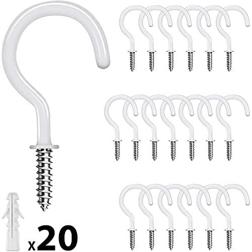 Etoolia (20 Pack) 2.9 Inches Ceiling Hooks for Hanging Plants, Utensils, and kitchenware Holds up to 50lbs | Vinyl Coated Screw-in Plant and Cup Hooks for Wooden and Drywall with 20 Plastic Pipes