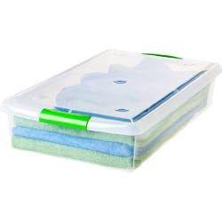 IRIS 40 Quart Underbed Store and Slide Storage Box- Green Handle, Clear