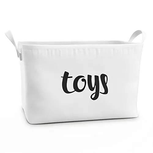 Fawn Hill Co Toy Storage Boxes Basket for Baby, Kids or Pets | Container Bin for Organizing Clutter in Bedroom, Nursery, Daycare, Classroom & Closet | Modern White Cotton Canvas with Handles (Large)