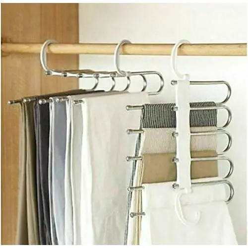 5pcs Random Color Pants Rack Shelves Stainless Steel Multi-Functional Wardrobe Magic Hanger Clothes Closet Belt Holder 5pcs Random Color Pants Rack Shelves Stainless Steel Multi-Functional Wardrobe Magic Hanger Clothes Closet Belt Holder
