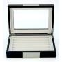 Black Ebony Wood Cufflink Case & Ring Storage Organizer with Stainless Steel Engravable Design Accent Mens Jewelry Boxes for 20 Cufflinks