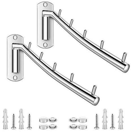 JTKDL Folding Wall Mounted Clothes Hanger Rack 304 Stainless Steel with Swing Arm Holder Clothing Hanging System No Damage Wall, Easy to Install 2 Pack