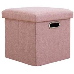 Lihio Folding Storage Ottoman Cube Foot Rest Stool Storage Seat Foldable Storage Boxes Hollow Design Padded with Memory Foam Lid Sofa Bed for Space Saving 11.8x11.8x11.8 Inch,Yellow Pink