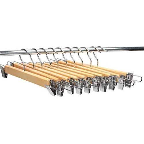 LOHAS Home 10-Pack Natural Finish Wooden Pant Skirt Hangers with 2-Adjustable Anti-Rust Clips