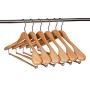 6 Quality Luxury Wooden Suit Hangers Wide Wood Hanger for Coats and Pants with Locking Bar (6, Natural Finish)