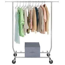 Sable Garment Rack, Multi-Function Commercial Grade Clothes Rolling Rack 330 lbs Load on 4 Wheels, Easy to Assemble, Comes with Free Foldable Storage Box, Heavy Duty Steel - Chrome