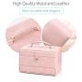 Vlando Mirrored 3 Layers Jewelry Boxes Organizer with Handle, One-Handed High Capacity Soft PU Leather Wooden Decorative Jewelry Storage Case for Bracelets, Earrings, Rings, Necklaces, Brooches (Pink)