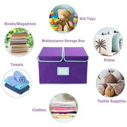 TQVAI Large Folding Lidded Storage Cube Boxes(4 Pack) with Lids/Label Card Holder Non-Woven Stackable Clothes Bin Container Kids Toy Organizer with Dividers, Mint&Purple