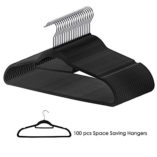 Besmon 100Pcs Velvet Hanger Non Slip Clothes Suit Flocked Hangers Swivel Hook Thin Space Saving Closet