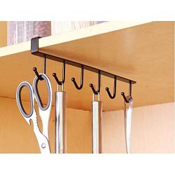 Multifunction Cupboard Hanging Hook, Nail Free 6 Hooks Kitchen Storage Rack Hanger Chest Storage Organizer Holder Coffee Cup Holders (Black, 10.24&quotx2.56&quotx0.87")