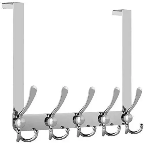 SKOLOO Over The Door Hook 5 Tri Hooks, Assembly Heavy Duty Over Door Hook for Hanging Coats Clothes Towels, Over Door Hanger for Bathroom Bedroom, Silver SKOLOO Over The Door Hook 5 Tri Hooks, Assembly Heavy Duty Over Door Hook for Hanging Coats Clothes Towels, Over Door Hanger for Bathroom Bedroom, Silver