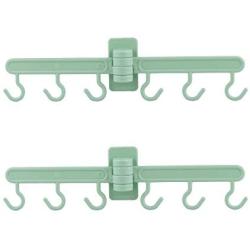 uxcell Plastic Home 6 Hooks Foldable Wall Sticker Clothes Hanger Hook 2pcs Light Green