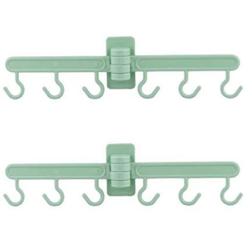 uxcell Plastic Home 6 Hooks Foldable Wall Sticker Clothes Hanger Hook 2pcs Light Green