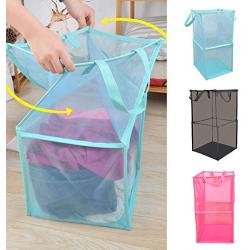 Dergo ?Laundry Hampers Basket Collapsible with Carry Handle Net Cloth Hanger Storage Basket Dirty Clothes Free Standing Folding Laundry Hamper Bag (C)