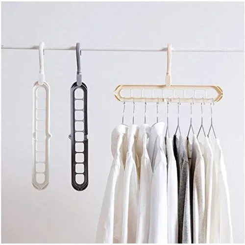 9 Holes Space Saver Plastic Magic Hanger Clothes Rack Clothing Hook Closet Organizer Creative Folding Wardrobe Storage Hangers 10pcs Random Color