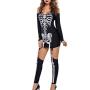 charmsamx Womens Halloween Punk Skeleton Skull Printed Dress Autumn Casual Cold Shoulder Long Sleeve Tunic Top with Skull Bone Long Arm Warmer Jumpsuit for Halloween Costume Party