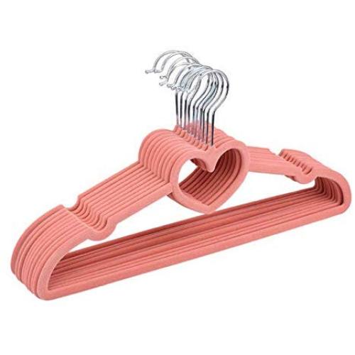 10pcs Random Color Non-Slip Ultra-Thin 360 Degree Swivel Flocked Adult Clothes Hangers with Heart Tie Bar, Notched Shoulders for