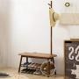 Cxjff Floor Standing Coat Rack Clothes Hanger Multifunction Change Shoes Rest 4 Hooks Easy Install, Wood, 2 Colors (Color : Brown)