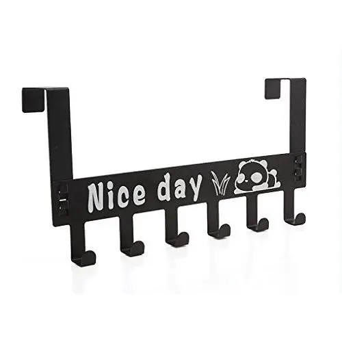 OUSHINAN Over The Door Hook Hanger, Heavy-Duty Organizer for Coat, Towel, Bag, Robe - 6 Hooks, Brush Finish (Black)