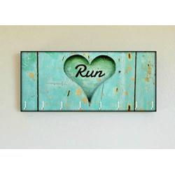 Race Medal Holder/Running Medal Hanger RUN Carved Heart- Wood Wall Mounted Medal Organizer. CUSTOMIZATION Available