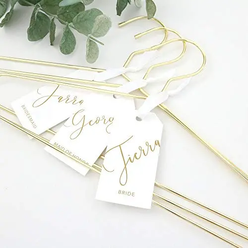 Wedding Dress Hangers - Set of 3 Gold Metal Bridal Hangers - Personalized Gift Tag and Hanger, Robe Hanger, Bridal Hanger, Dress Hanger,Bridesmaid Hanger - H-CH02G Wedding Dress Hangers - Set of 3 Gold Metal Bridal Hangers - Personalized Gift Tag and Hanger, Robe Hanger, Bridal Hanger, Dress Hanger,Bridesmaid Hanger - H-CH02G