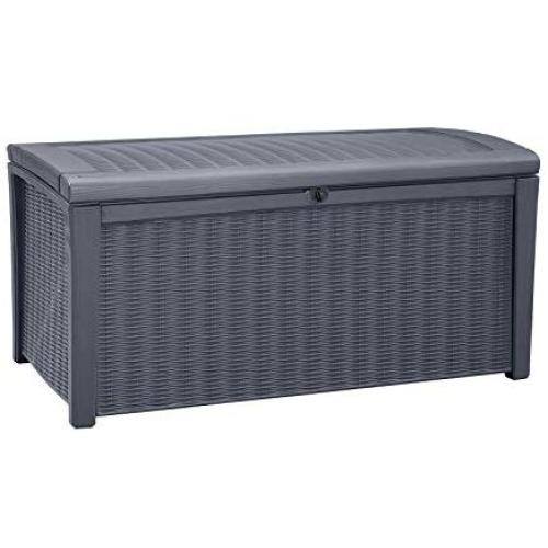 Keter Borneo 110 Gallon Resin Outdoor Storage Bench and Deck Boxes for Patio Furniture, Anthracite