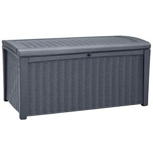 Keter Borneo 110 Gallon Resin Outdoor Storage Bench and Deck Boxes for Patio Furniture, Anthracite Keter Borneo 110 Gallon Resin Outdoor Storage Bench and Deck Boxes for Patio Furniture, Anthracite