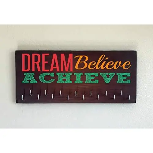 Race Medal Holder/Running Medal Hanger - DREAM BELIEVE ACHIEVE. Wood Wall Mounted Medal Organizer. CUSTOMIZATION Available Race Medal Holder/Running Medal Hanger - DREAM BELIEVE ACHIEVE. Wood Wall Mounted Medal Organizer. CUSTOMIZATION Available
