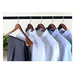 High-Grade Wide Shoulder Wooden Hangers 6 Pack with Non Slip Pants Bar - Smooth Finish Solid Wood Suit Hanger Coat Hanger, Holds Upto 20lbs, 360° Swivel Hook, for Dress, Jacket, Heavy Clothes Hangers