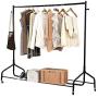 ROBTLE Rolling Garment Rack, Heavy Duty Single Metal Rolling Clothes Stand with Bag Hat Hook and Lower Storage Shelf for Boxes Shoes Boots Free Standing Clothes Hanger Rack, Large Capacity 220lbs