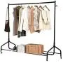 ROBTLE Rolling Garment Rack, Heavy Duty Single Metal Rolling Clothes Stand with Bag Hat Hook and Lower Storage Shelf for Boxes Shoes Boots Free Standing Clothes Hanger Rack, Large Capacity 220lbs