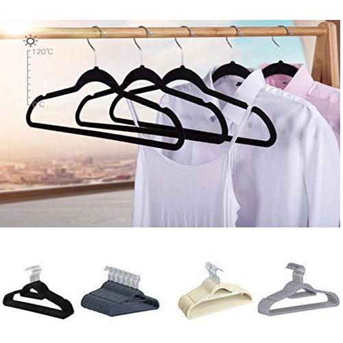 10pcs Random Color Clothing Storage Non-Slip Ultra-Thin 360 Degree Swivel Flocked Adult Clothes Hangers with Tie Bar Notched Shoulders