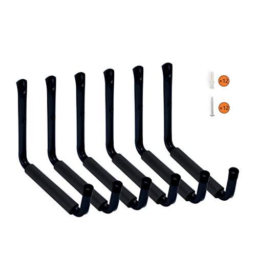 Wintek Heavy Duty 9" Arm Large Indoor Outdoor Storage Hooks Hangers with EVA Protector, Wall Mount Garage Hangers & Organizer for Ladders,Tools,Bikes,Jeep Door Hanger| 6 Pack