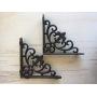 2 Pack Ornate Cast Iron Farmhouse Fleur de lis Antique Style Brown/Black Shelf Bracket & Plant Hanger Perfect for Shelves Around The House 1.5-Inch x 7.5-Inch x 7.5-Inch CI152