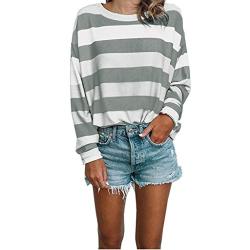 Toimothcn Womens Stripe Pullover Tops Loose Casual Long Sleeve T-Shirt Blouses