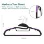 Sable 60 Pack Plastic Clothes Hangers Space Saving Ultra Thin with 10 Finger Clips, Non Slip, Heavy Duty, S-Shape for Tight Collars, 6 Colors for Shorts, Pants, Shirts, Scarves