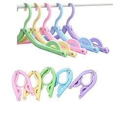 LongStone 10 Pcs Travel Hangers - Portable Folding Clothes Hangers Travel Accessories Foldable Clothes Drying Rack for Travel (Colorful)