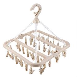 Qiterr Folding Clothes Hanger,Underwear Drying Rack Foldable Rotating Plastic Windproof Multi-Function Drying Rack Non-Slip Clothes Hook(Beige)