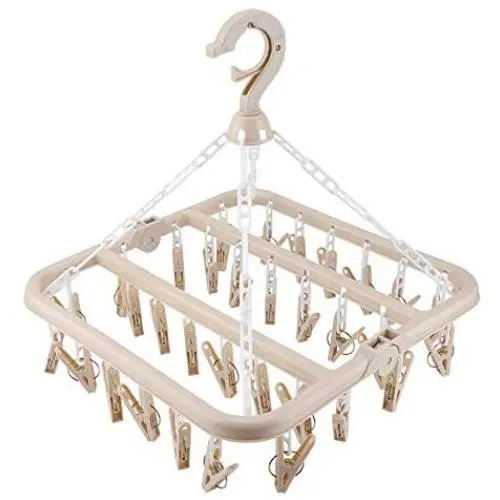 Nannday Drying Rack, 32 Clips Folding Clothes Hanger Windproof Socks Underwear Hook Anti-Slip(Beige) Nannday Drying Rack, 32 Clips Folding Clothes Hanger Windproof Socks Underwear Hook Anti-Slip(Beige)