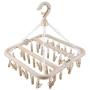 Nannday Drying Rack, 32 Clips Folding Clothes Hanger Windproof Socks Underwear Hook Anti-Slip(Beige)
