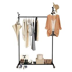 Cxjff Floor Standing Coat Rack Movable Hanger Clothes Bags Leisure 10 Hooks Easy Install, Iron (Color : Black, Size : 105x40x177cm)