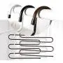 TINYOUTH 4 Pack 5 Layers S-Shape Hanger, Stainless Steel Jeans Trousers Pants Hangers S-Type, Scarf & Tie Hanger, Multi-Functional Trouser Rack Space Saving, Non-Slip Clothes Hangers, White
