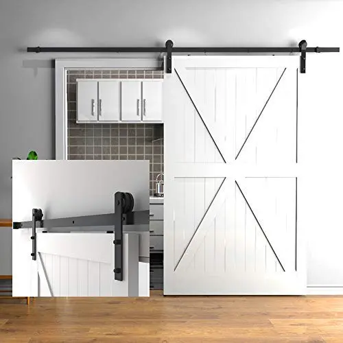 skysen 10FT Sliding Barn Door Hardware Kit Black (I Shape Hanger)