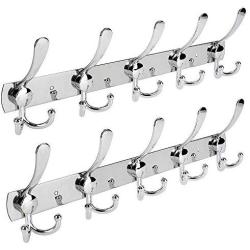 Trotinic Wall Mounted Coat Hooks,2 Pack 15 Hooks Stainless Steel Clothes Hooks Coat Rack Coat for Robe Hat Handbag