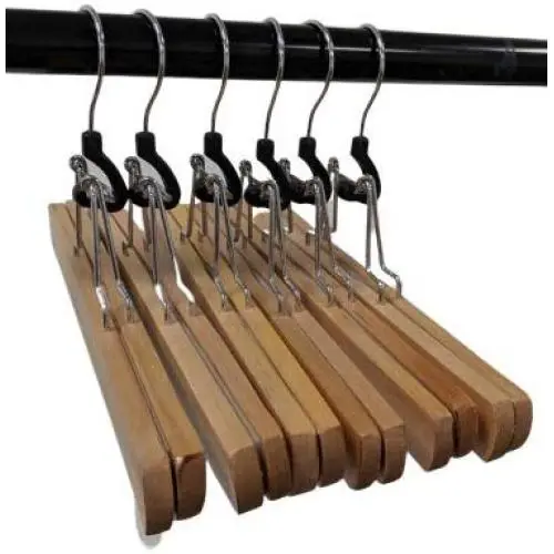 Pillowtex Adjustable Wooden Pants Clothes Hangers - Set of 50 Natural Finish Hangers