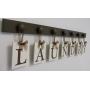 Laundry Room Sign Wall Decor Personalized Hanging Letters includes Wooden Hook Hangers and Letter Word LAUNDRY in Chocolate Brown